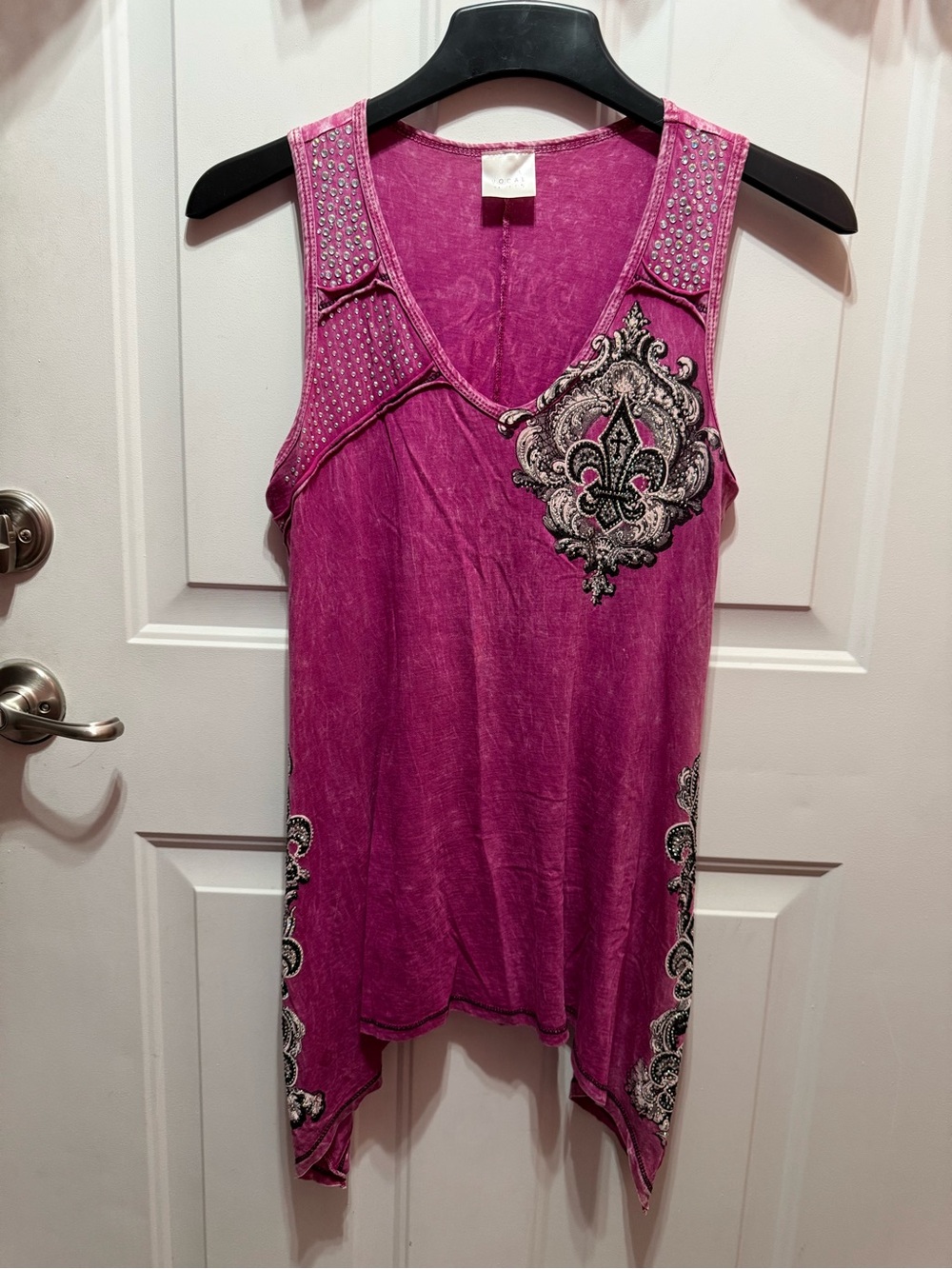 Vocal Hot Pink Embellished V-Neck Shark-bite Hem Tank Cotton